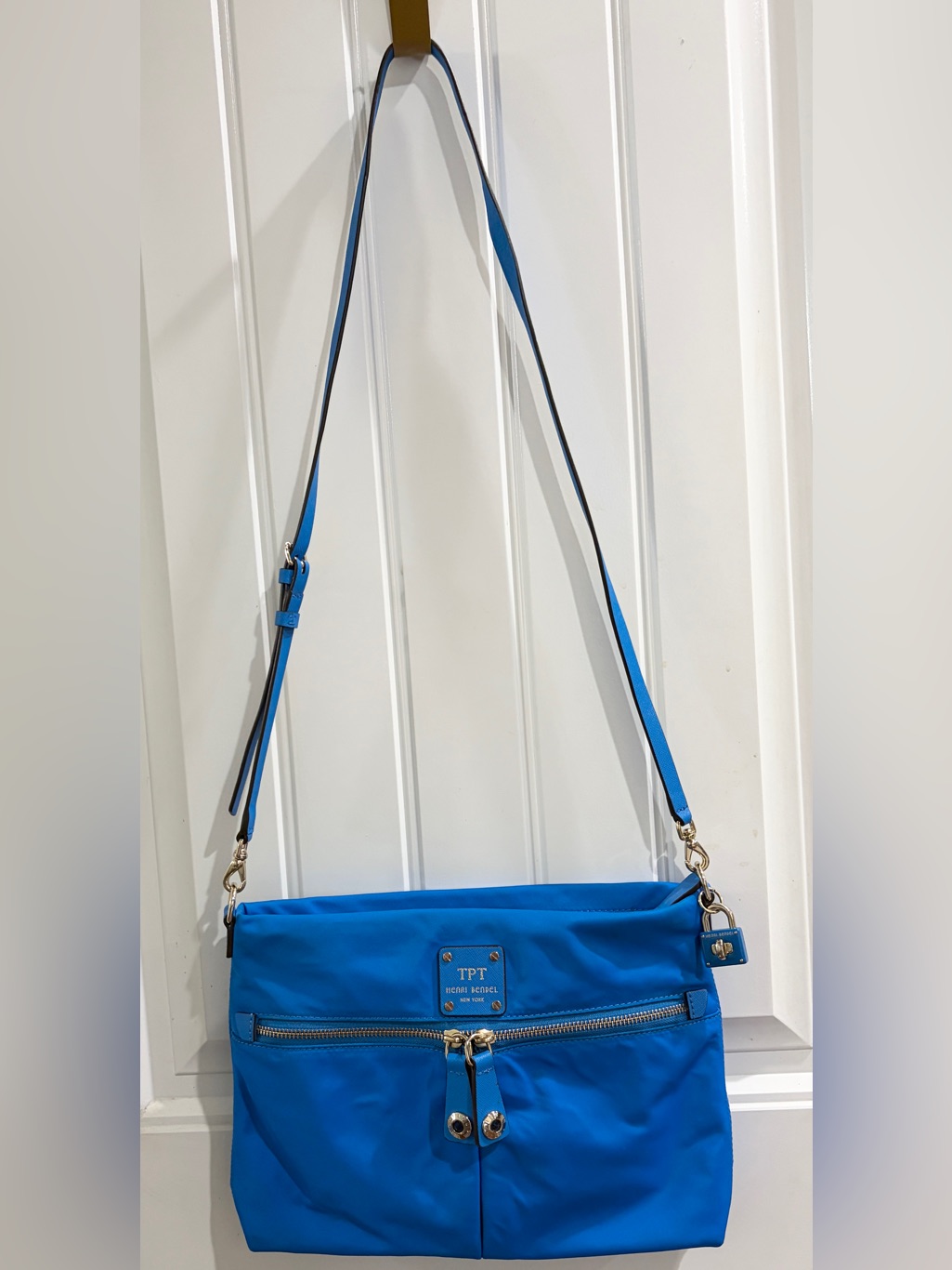 Salehenri Bendel Royal Blue Nylon Crossbody Purse With Royal Purple Interior